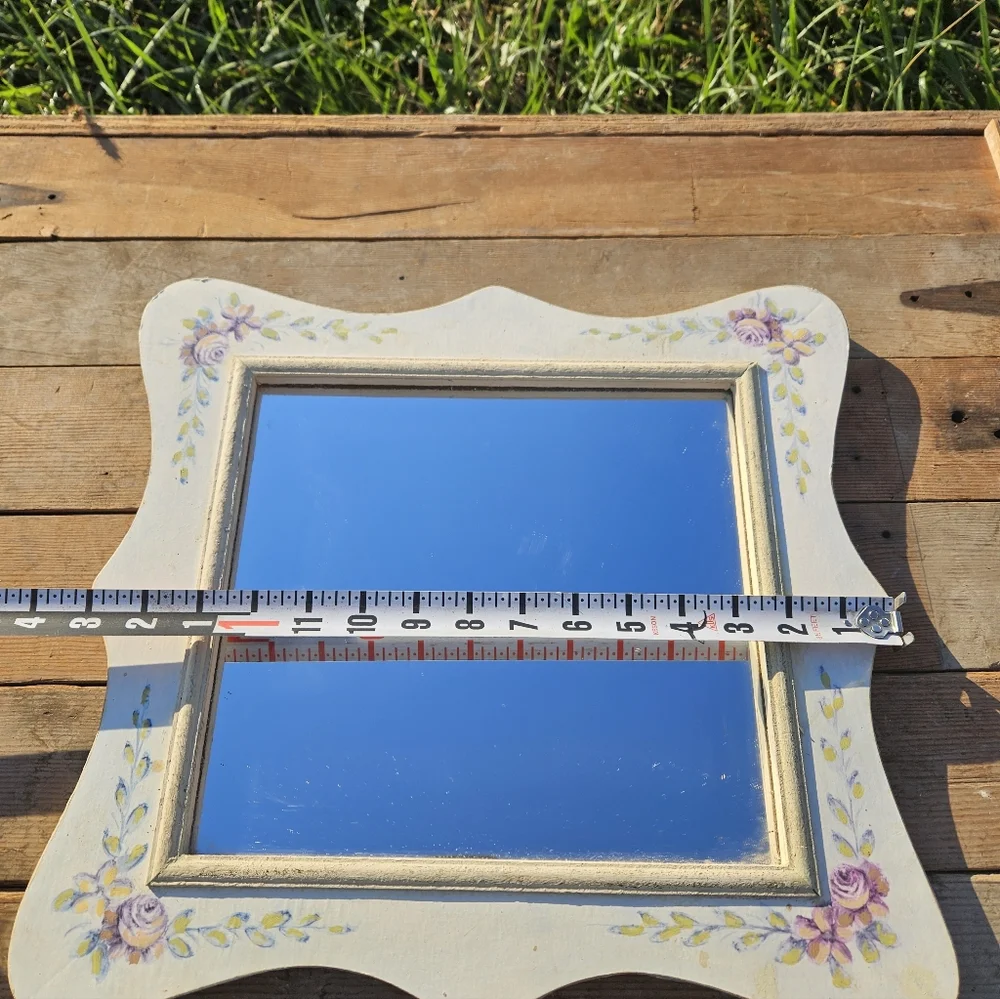 decorative floral wall mirror with a hand-painted frame. Country Cottagecore